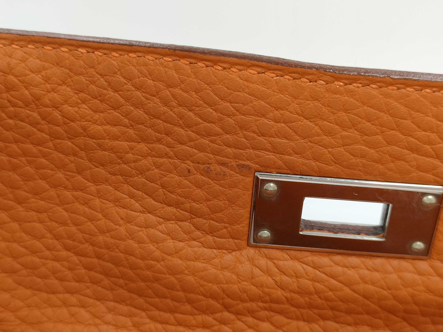 HERMES Kelly 28 Orange with J Stamp and Silver Hardware, Handbag/Shoulder Bag