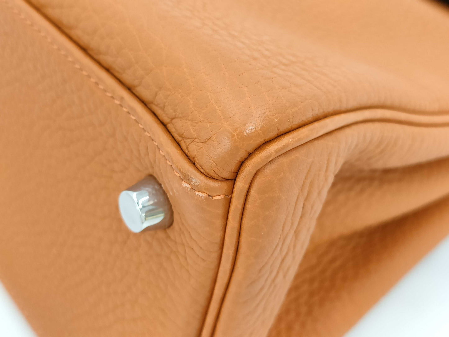 HERMES Kelly 28 Orange with J Stamp and Silver Hardware, Handbag/Shoulder Bag