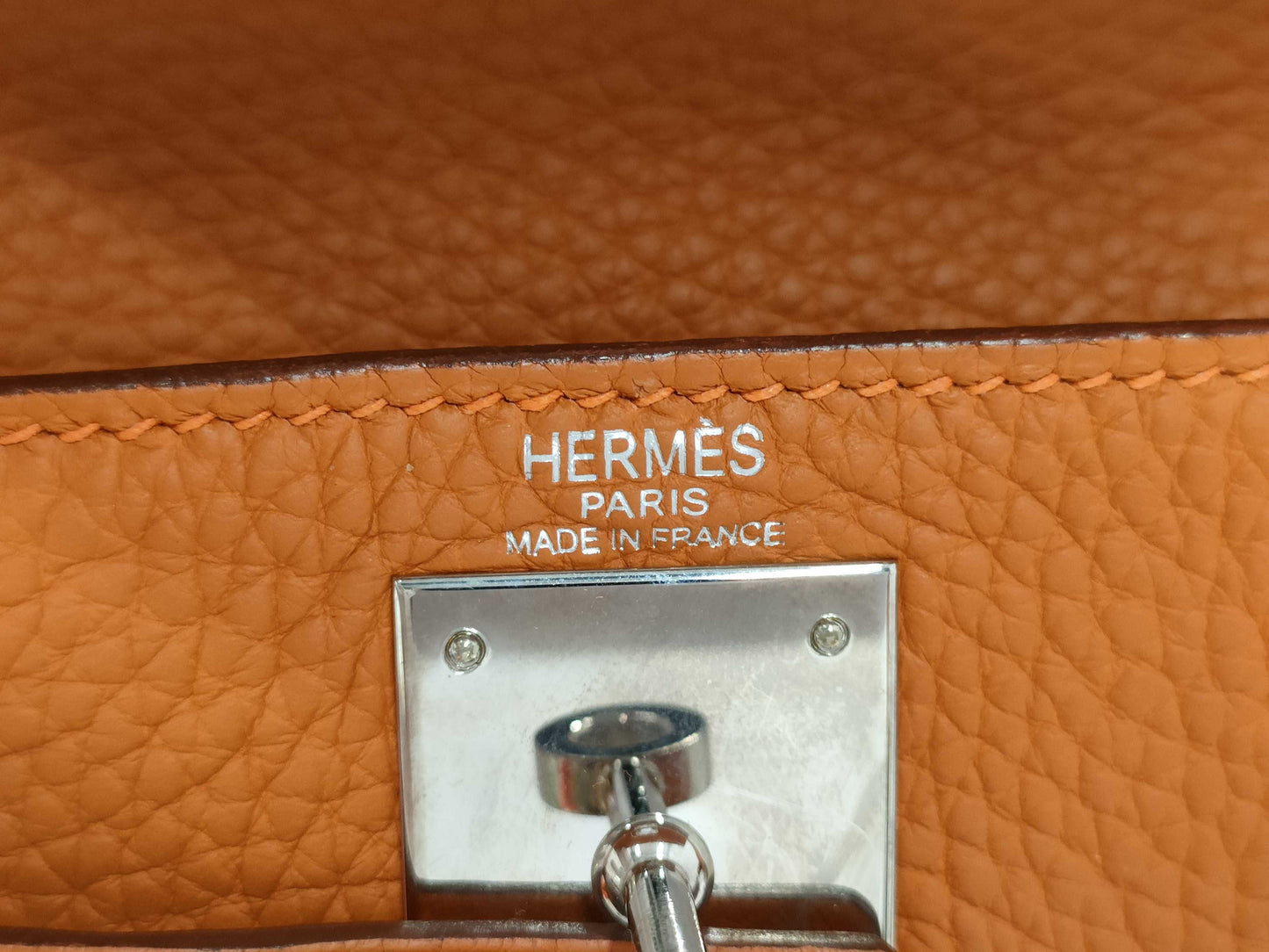 HERMES Kelly 28 Orange with J Stamp and Silver Hardware, Handbag/Shoulder Bag