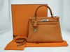 HERMES Kelly 28 Orange with J Stamp and Silver Hardware, Handbag/Shoulder Bag