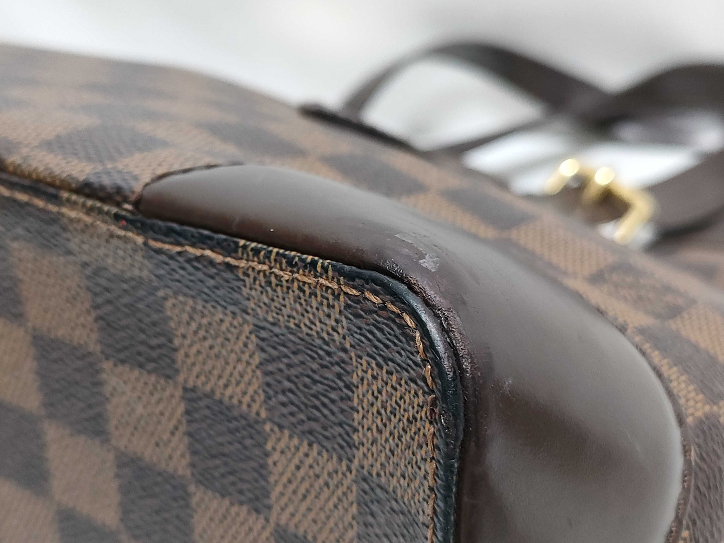 LOUIS VUITTON RFID Unverifiable Serial Number Unclear Damier Louis Vuitton Hampstead MM Brown Damier Ebene Handbag with Gold Hardware CA1017