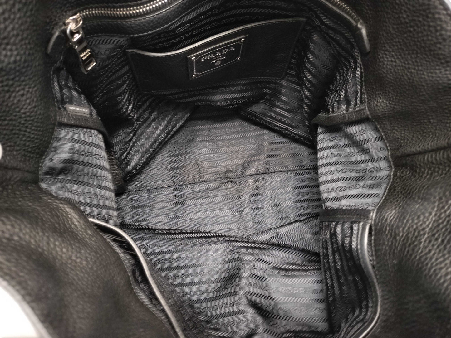PRADA Prada Large Convertible Tote in Black and Silver Vitello Dino Leather, 103 Tote Bag