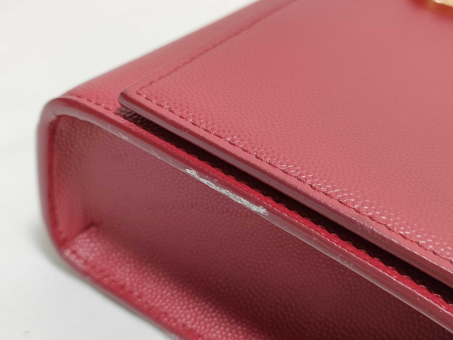 SAINT LAURENT Yves Saint Laurent Medium Kate Shoulder Bag in Red Grain de Poudre Leather with Gold, MAL 364021 0118