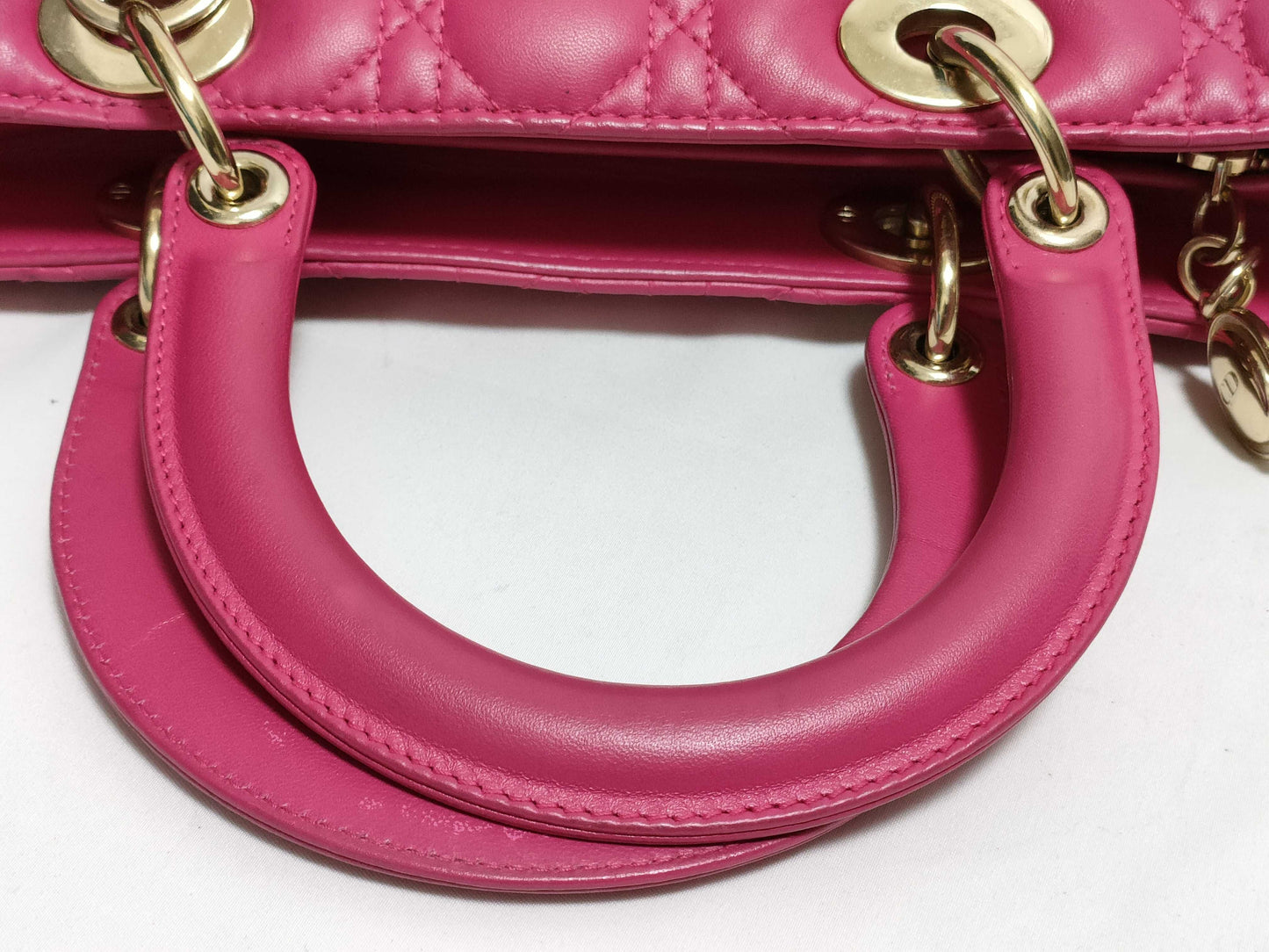 Dior Large Lady Dior Zip Handbag in Fuchsia Pink Cannage Lambskin Leather with Gold 18-MA-0114