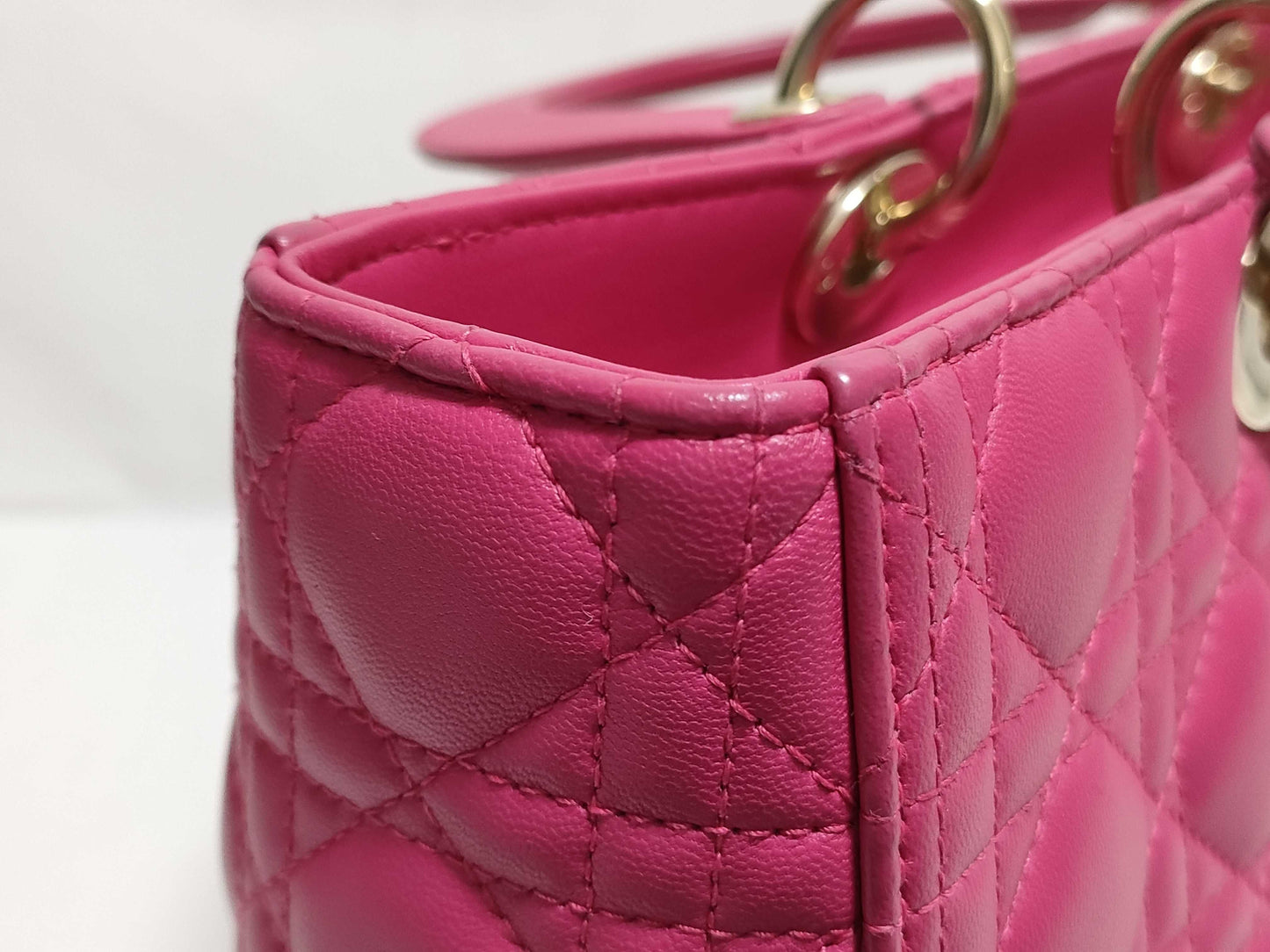 Dior Large Lady Dior Zip Handbag in Fuchsia Pink Cannage Lambskin Leather with Gold 18-MA-0114