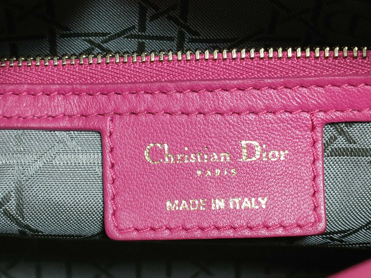 Dior Large Lady Dior Zip Handbag in Fuchsia Pink Cannage Lambskin Leather with Gold 18-MA-0114