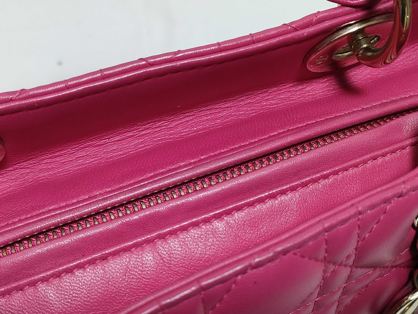 Dior Large Lady Dior Zip Handbag in Fuchsia Pink Cannage Lambskin Leather with Gold 18-MA-0114