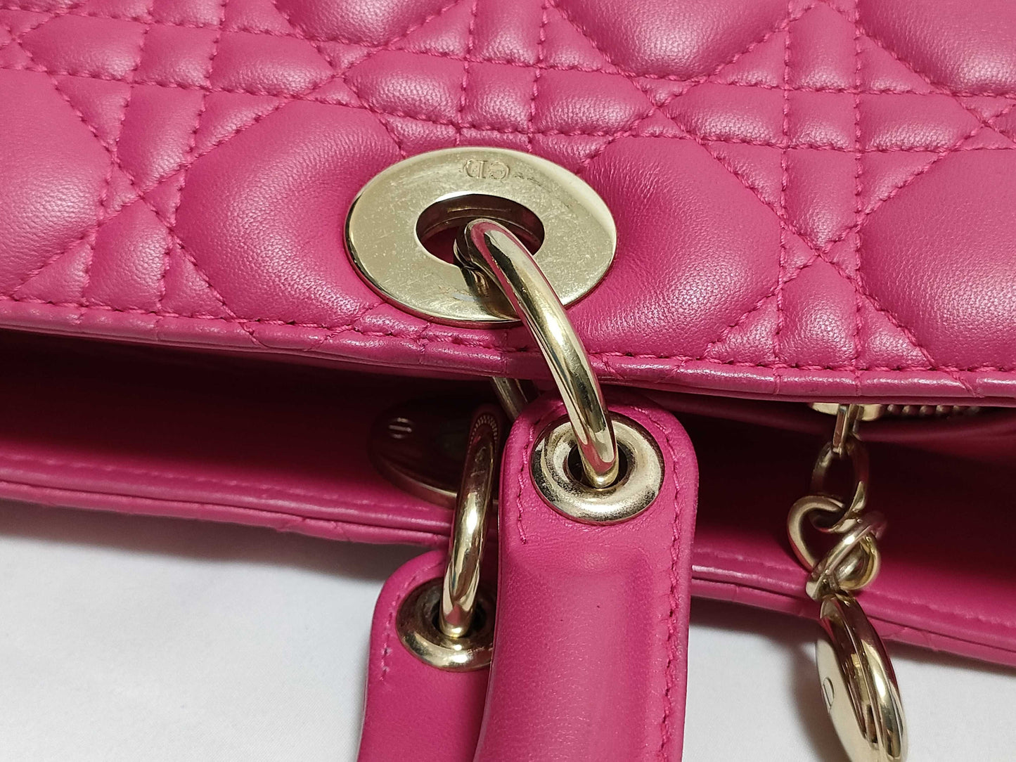 Dior Large Lady Dior Zip Handbag in Fuchsia Pink Cannage Lambskin Leather with Gold 18-MA-0114