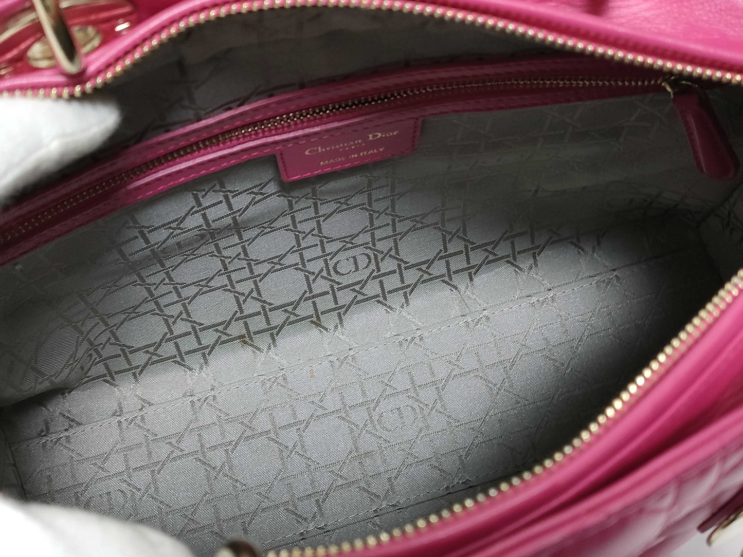 Dior Large Lady Dior Zip Handbag in Fuchsia Pink Cannage Lambskin Leather with Gold 18-MA-0114