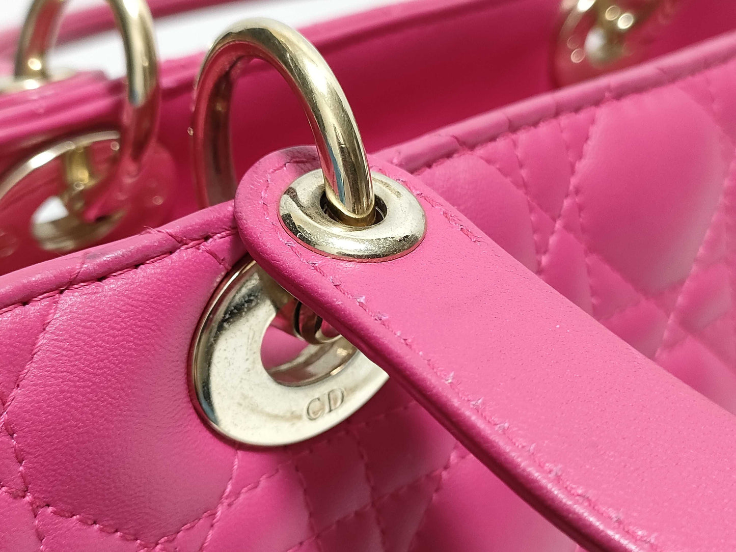 Dior Large Lady Dior Zip Handbag in Fuchsia Pink Cannage Lambskin Leather with Gold 18-MA-0114