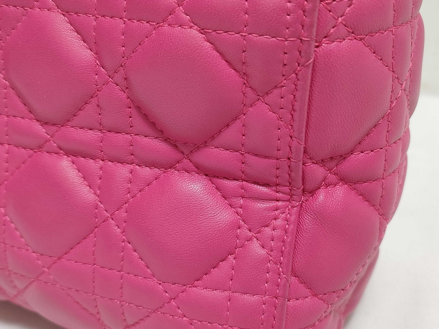 Dior Large Lady Dior Zip Handbag in Fuchsia Pink Cannage Lambskin Leather with Gold 18-MA-0114