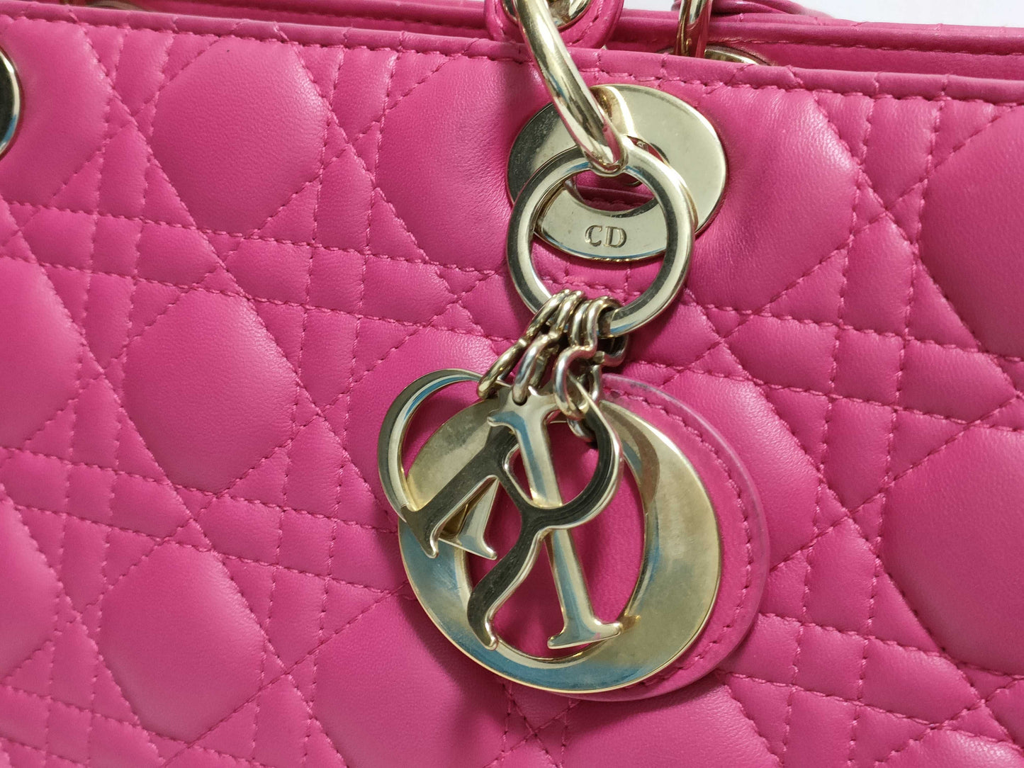 Dior Large Lady Dior Zip Handbag in Fuchsia Pink Cannage Lambskin Leather with Gold 18-MA-0114