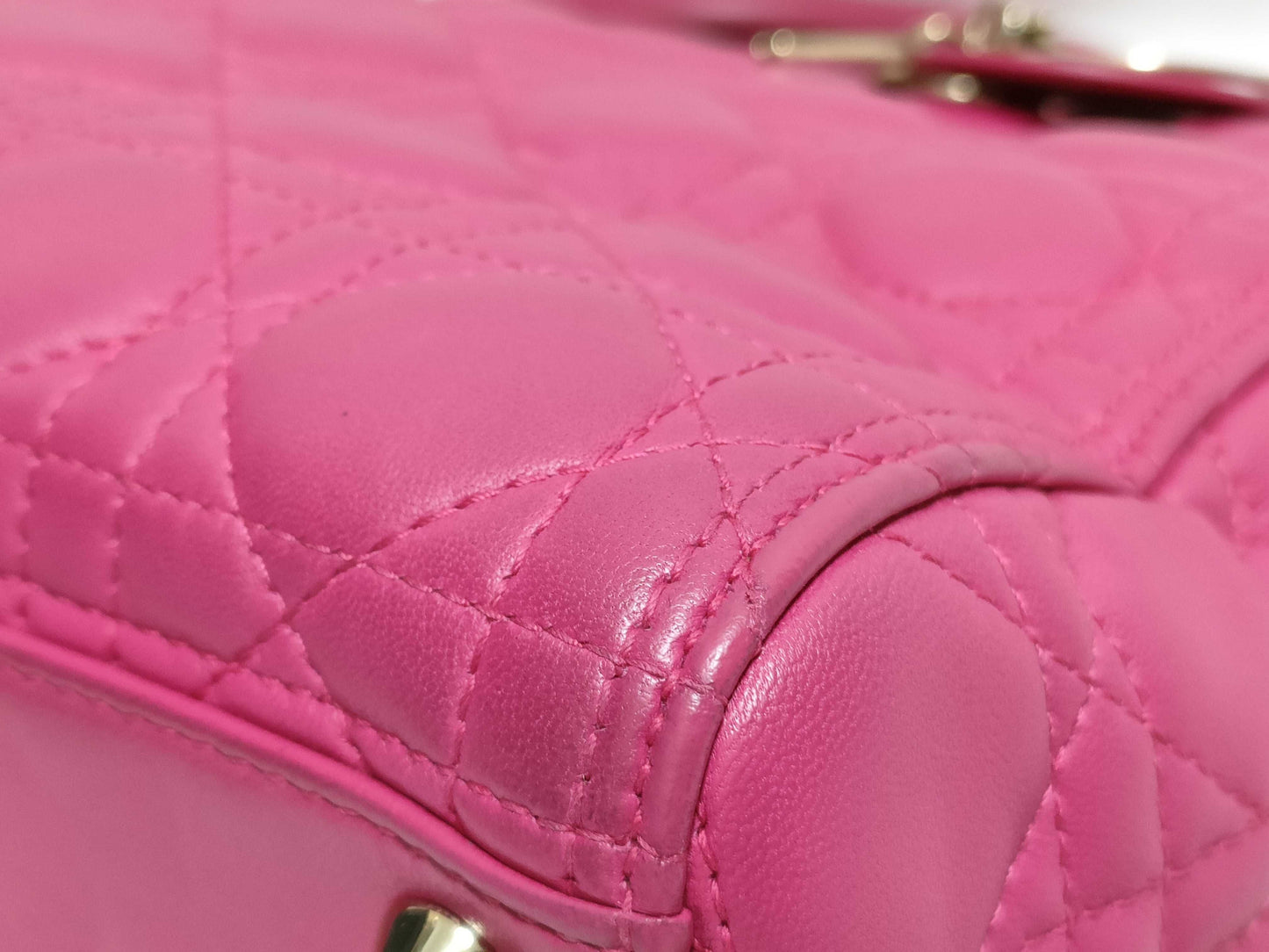 Dior Large Lady Dior Zip Handbag in Fuchsia Pink Cannage Lambskin Leather with Gold 18-MA-0114