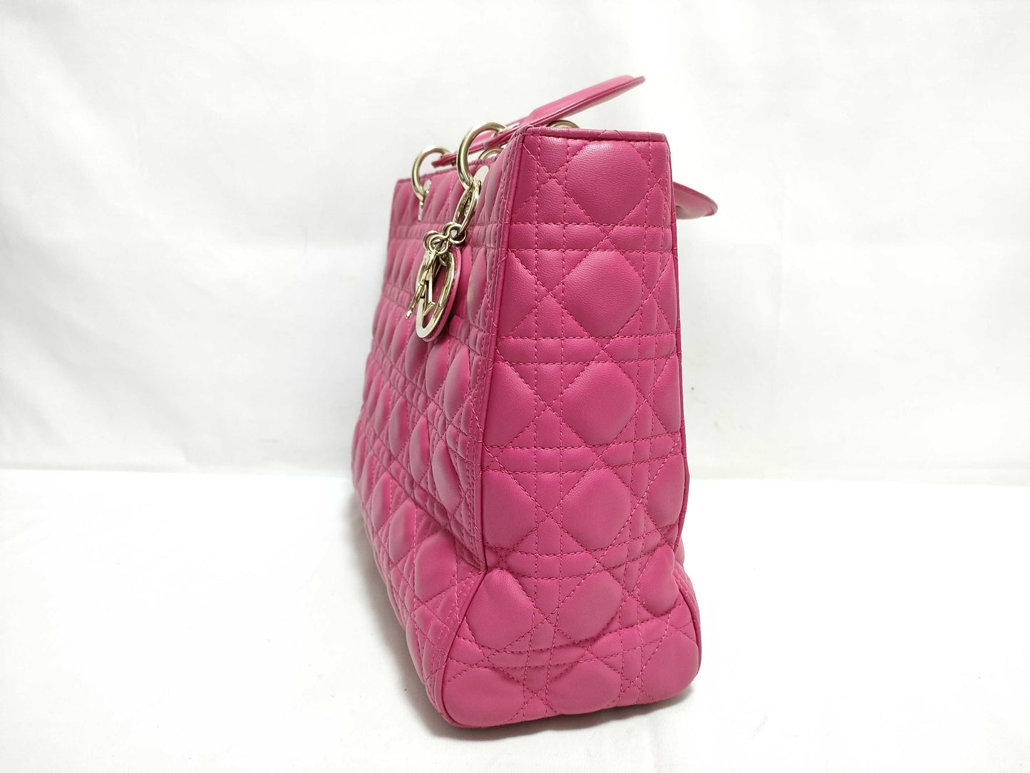 Dior Large Lady Dior Zip Handbag in Fuchsia Pink Cannage Lambskin Leather with Gold 18-MA-0114
