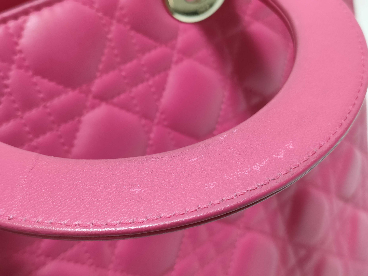 Dior Large Lady Dior Zip Handbag in Fuchsia Pink Cannage Lambskin Leather with Gold 18-MA-0114