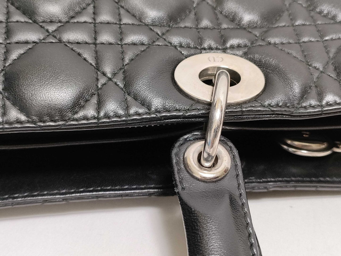 Dior Large Lady Dior Zip Handbag in Black Cannage Lambskin Leather and Silver