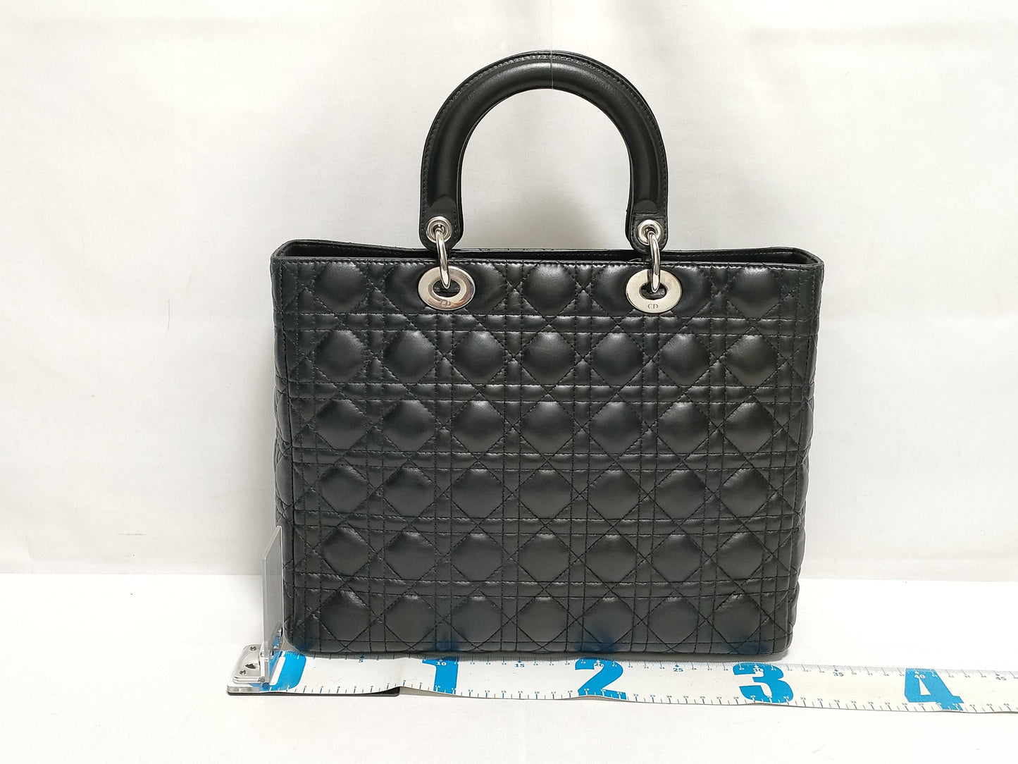 Dior Large Lady Dior Zip Handbag in Black Cannage Lambskin Leather and Silver
