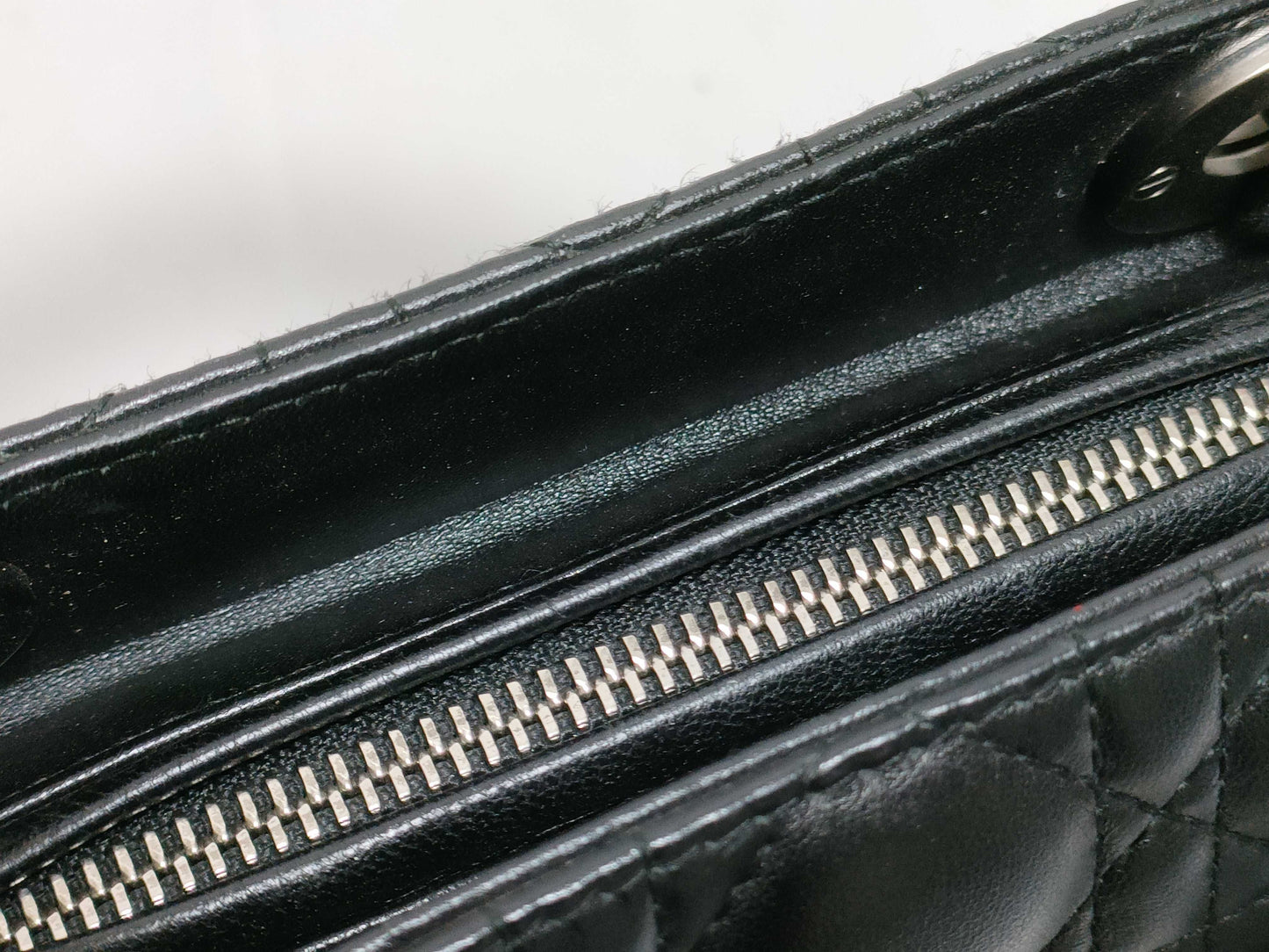 Dior Large Lady Dior Zip Handbag in Black Cannage Lambskin Leather and Silver