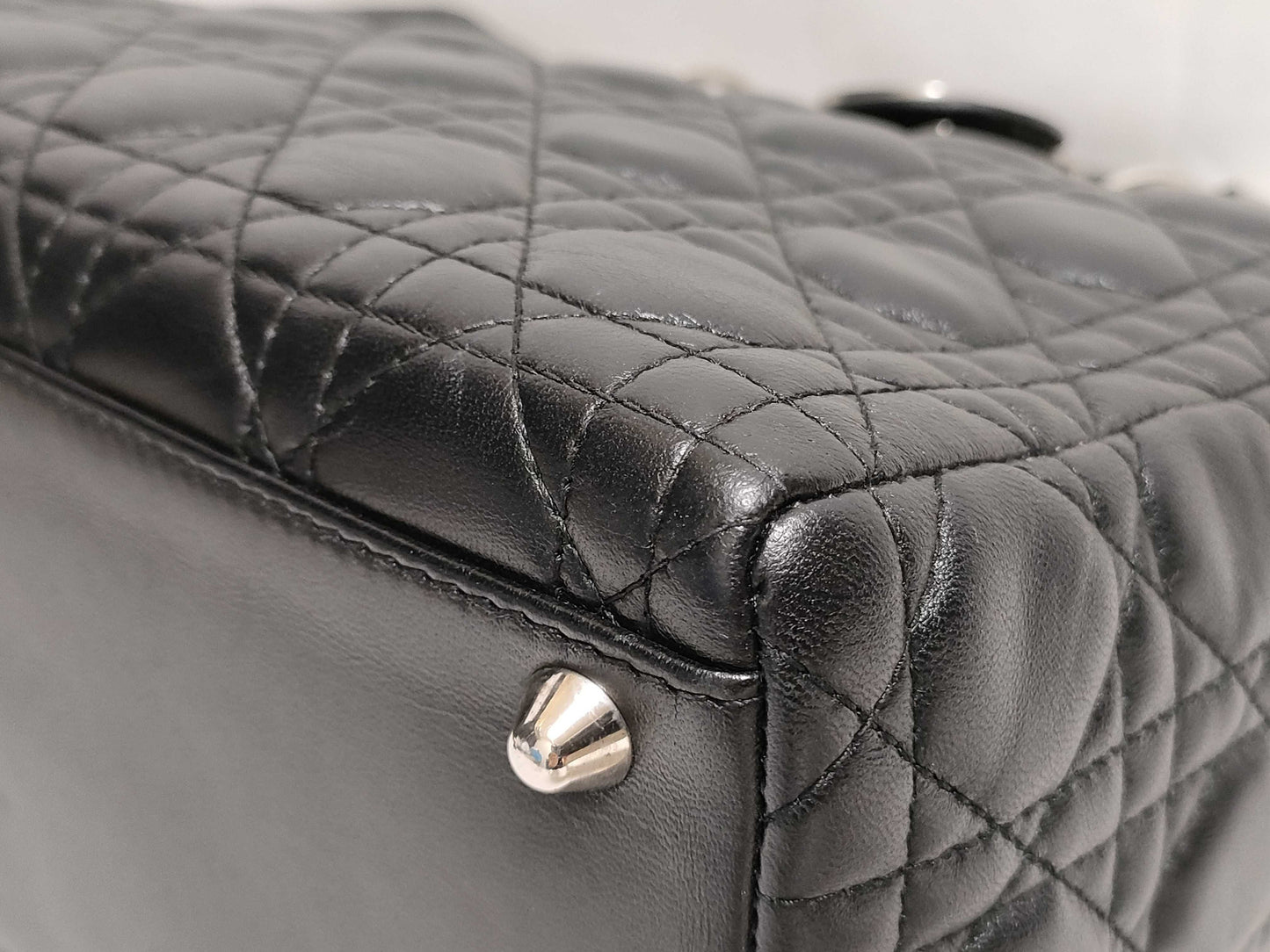Dior Large Lady Dior Zip Handbag in Black Cannage Lambskin Leather and Silver