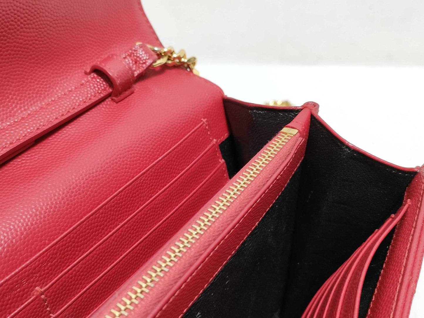 SAINT LAURENT Yves Saint Laurent Classic Cassandre Chain Wallet in Red Quilted Grain de Poudre Leather with Gold GUE377828-0217 Shoulder Bag