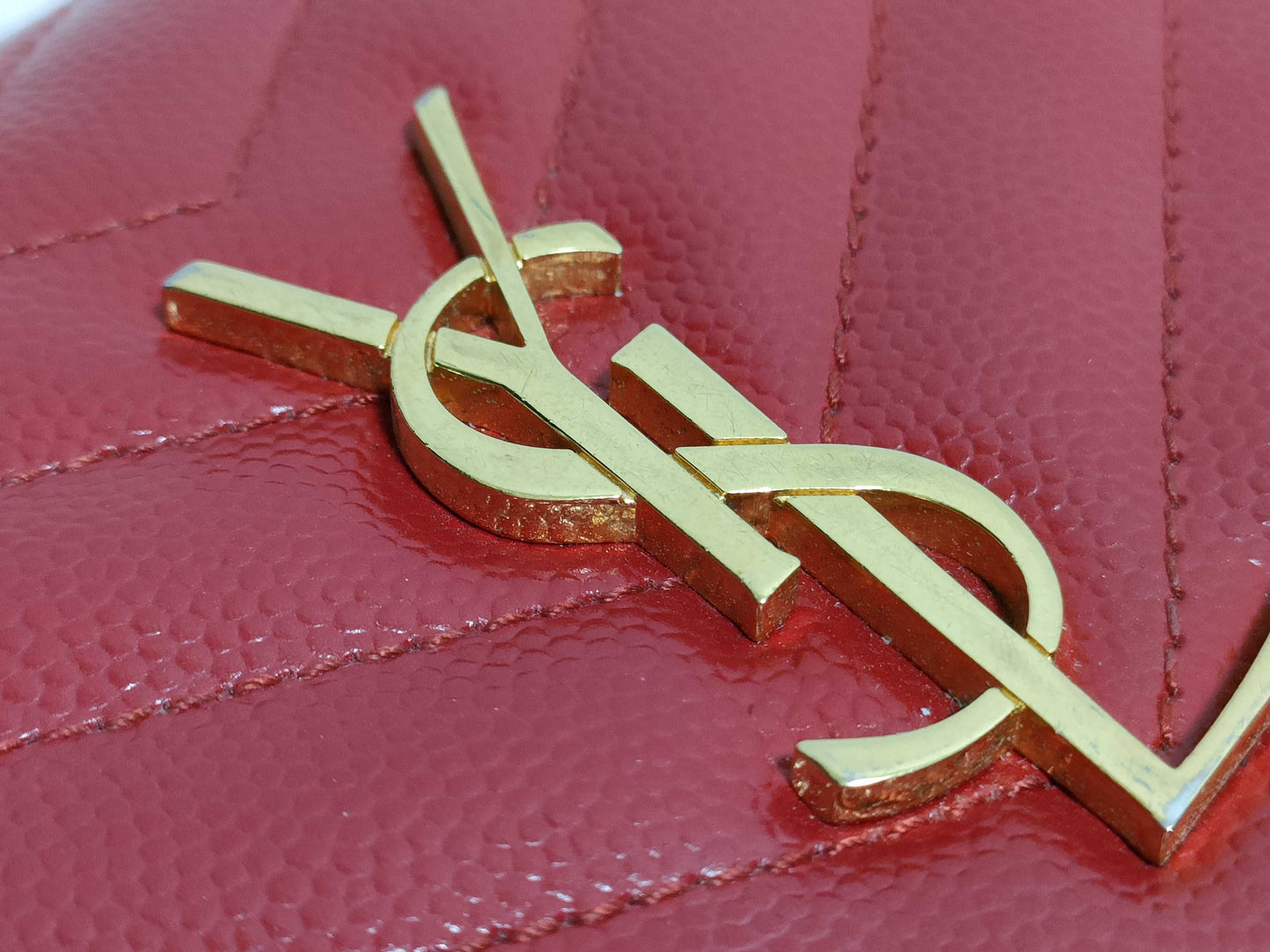 SAINT LAURENT Yves Saint Laurent Envelope Wallet on Chain in Red Quilted Grain de Poudre Leather with Gold GNC 393953 1118 Shoulder Bag