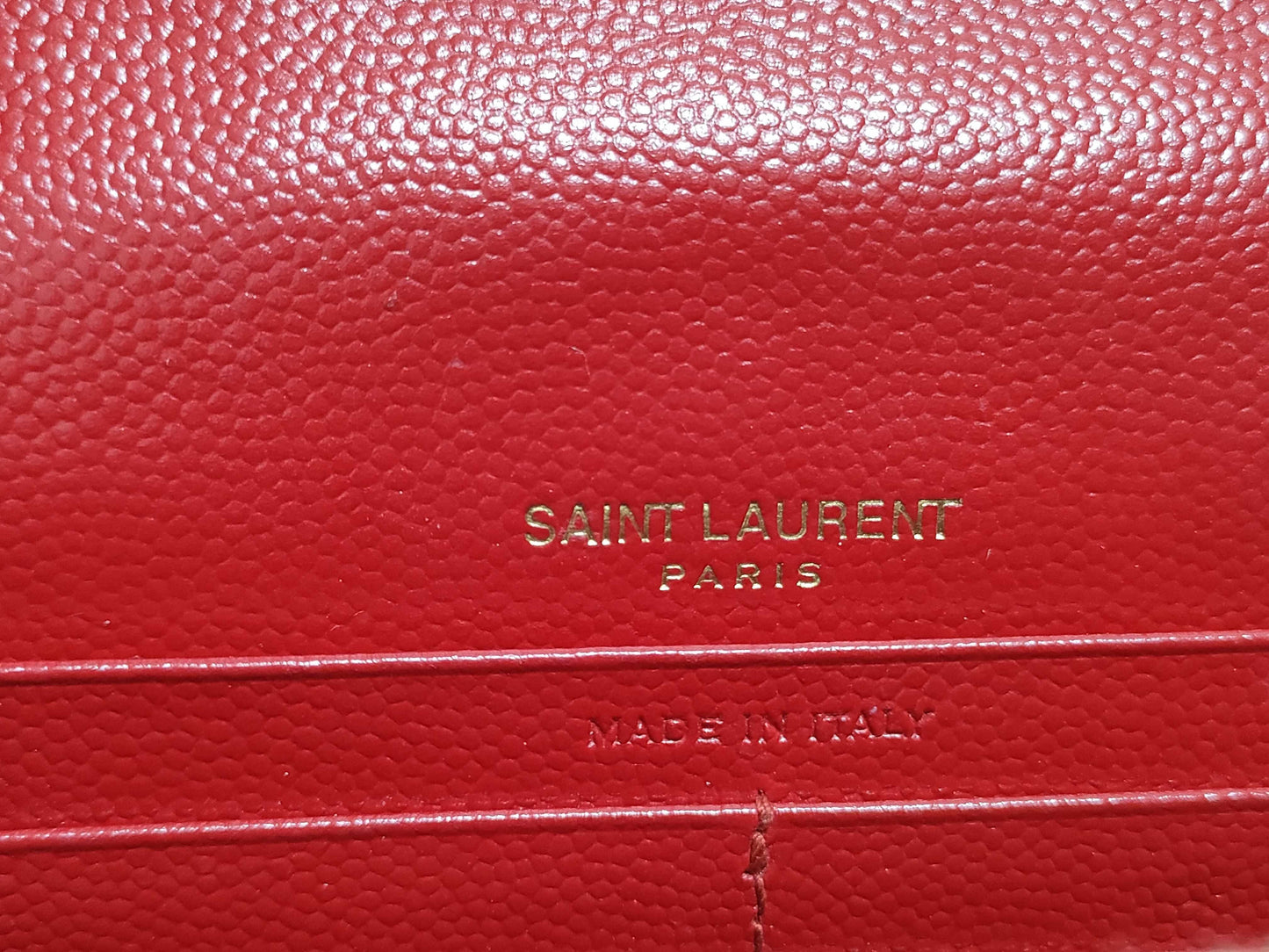 SAINT LAURENT Yves Saint Laurent Envelope Wallet on Chain in Red Quilted Grain de Poudre Leather with Gold GNC 393953 1118 Shoulder Bag