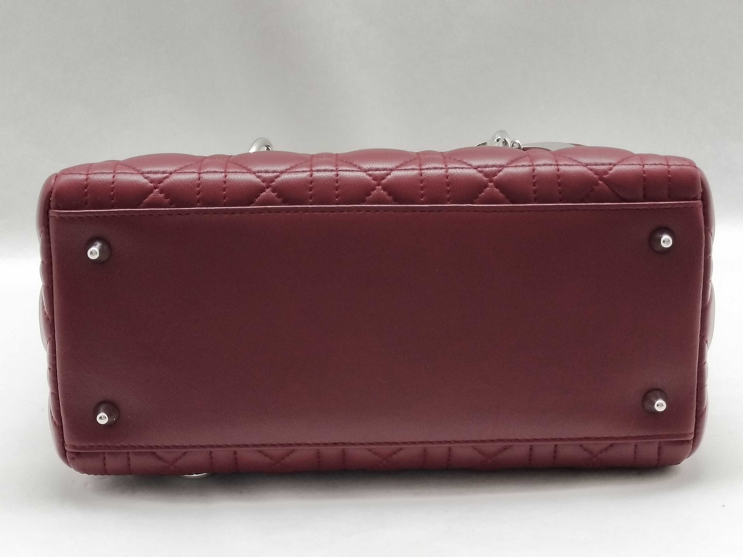 Dior Lady Dior Medium Zip Maroon Cannage Lambskin Leather Silver Handbag 96-MA-1060