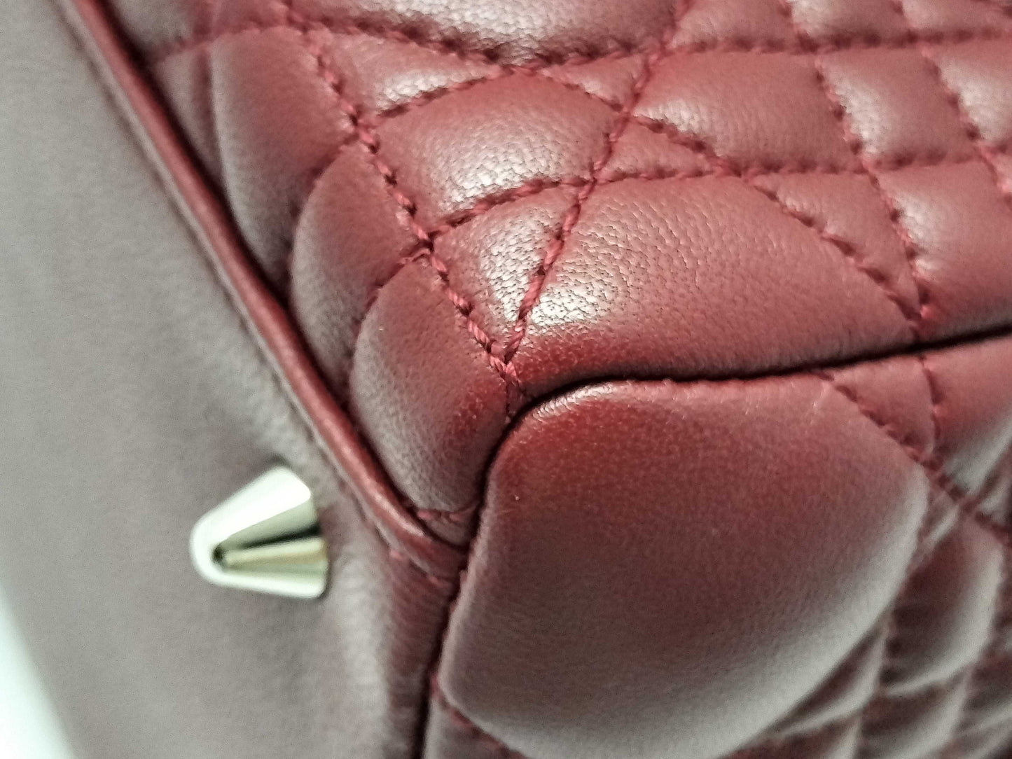 Dior Lady Dior Medium Zip Maroon Cannage Lambskin Leather Silver Handbag 96-MA-1060