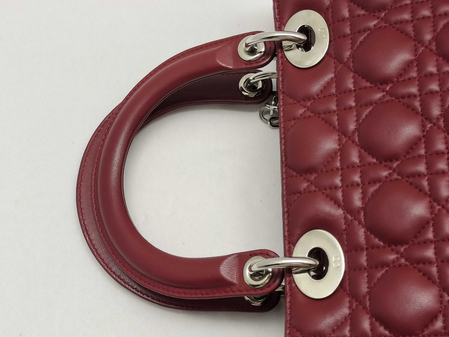 Dior Lady Dior Medium Zip Maroon Cannage Lambskin Leather Silver Handbag 96-MA-1060