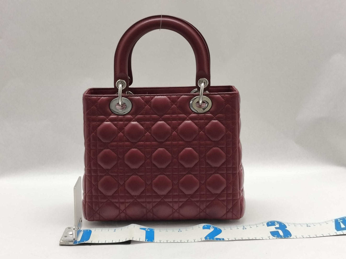 Dior Lady Dior Medium Zip Maroon Cannage Lambskin Leather Silver Handbag 96-MA-1060