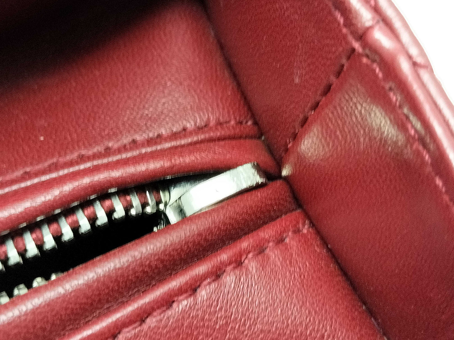 Dior Lady Dior Medium Zip Maroon Cannage Lambskin Leather Silver Handbag 96-MA-1060