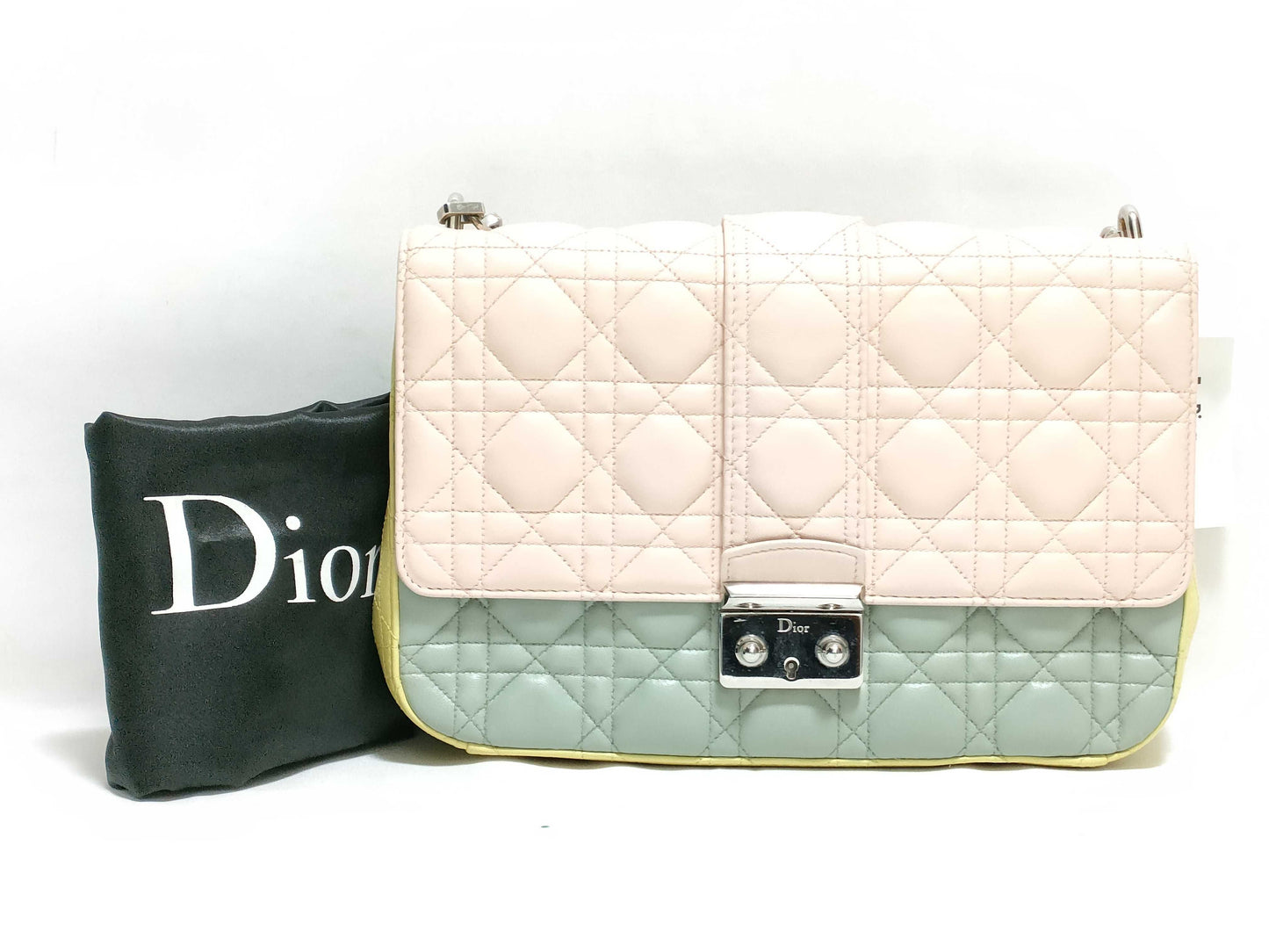 Dior Miss Dior Beige Cannage Lambskin Leather Silver Shoulder Bag 18-MA-0133
