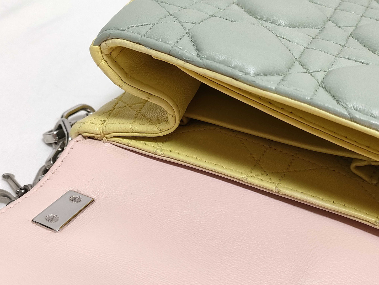 Dior Miss Dior Beige Cannage Lambskin Leather Silver Shoulder Bag 18-MA-0133