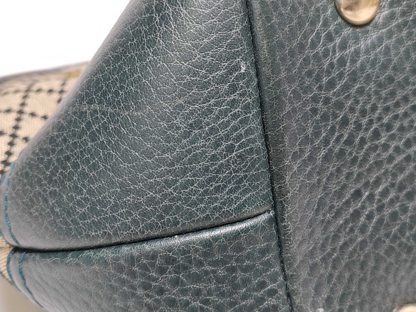 GUCCI Large Catherine Satchel Bag in Beige/Black with Diamante Canvas and Gold, 247283 002123, Handbag