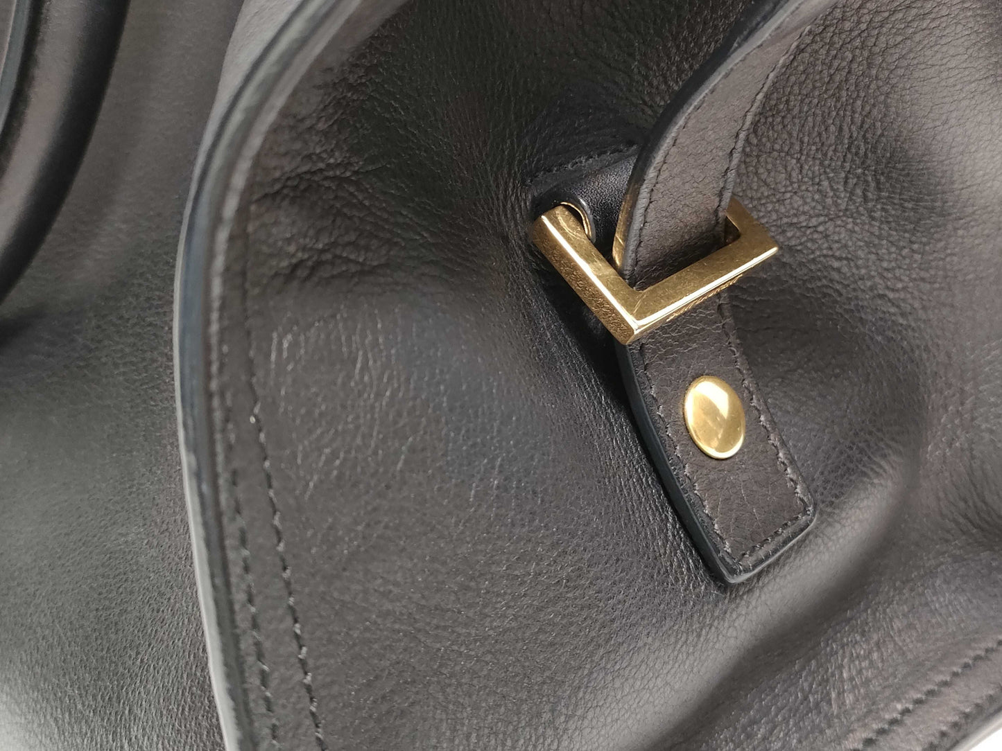 SAINT LAURENT Yves Saint Laurent Small Monogram Cabas Handbag in Black Calfskin Leather and Gold