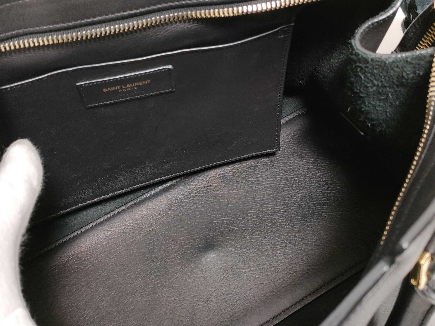 SAINT LAURENT Yves Saint Laurent Small Monogram Cabas Handbag in Black Calfskin Leather and Gold