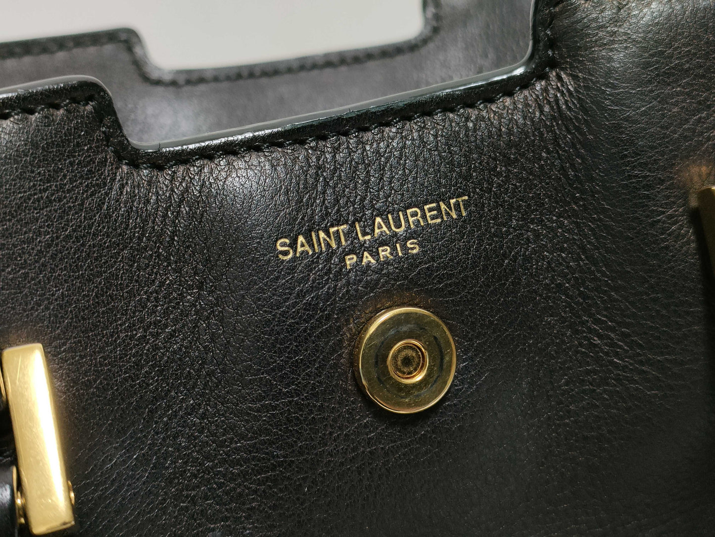 SAINT LAURENT Yves Saint Laurent Small Monogram Cabas Handbag in Black Calfskin Leather and Gold