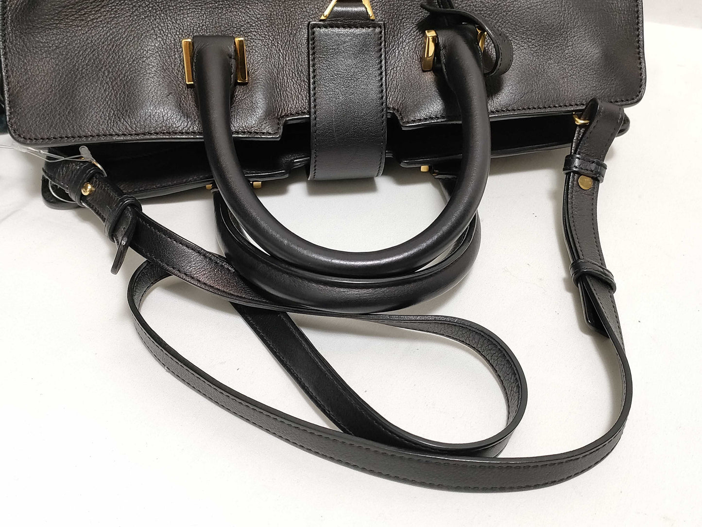 SAINT LAURENT Yves Saint Laurent Small Monogram Cabas Handbag in Black Calfskin Leather and Gold