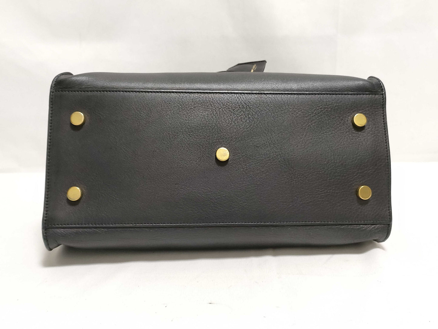 SAINT LAURENT Yves Saint Laurent Small Monogram Cabas Handbag in Black Calfskin Leather and Gold