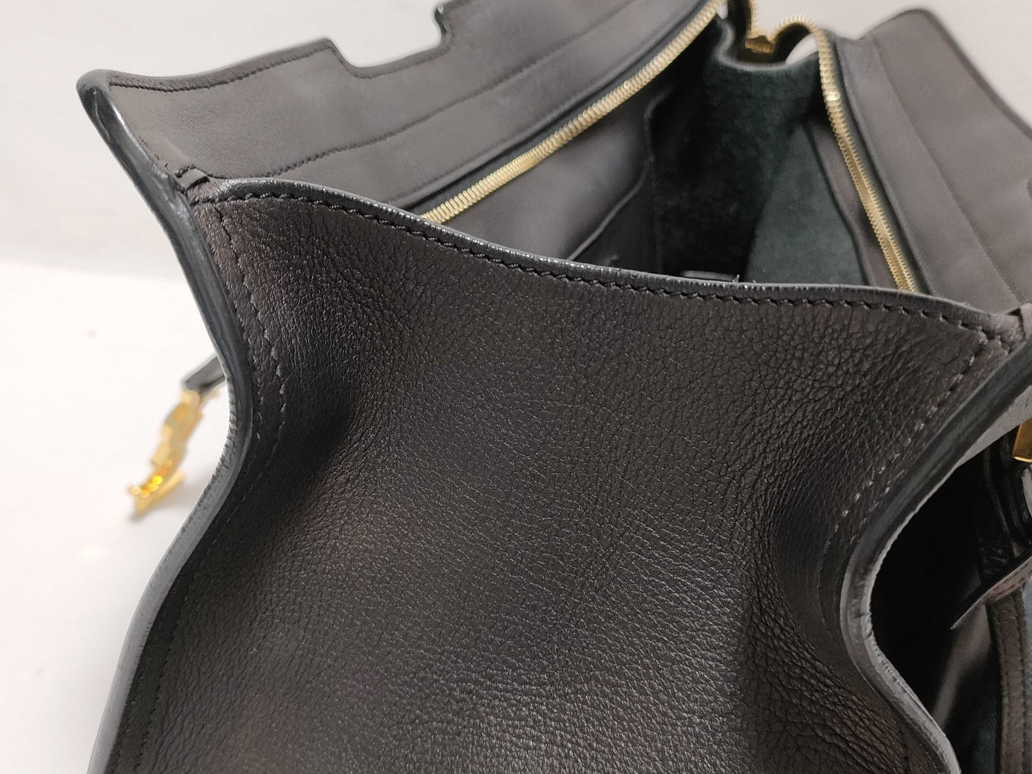SAINT LAURENT Yves Saint Laurent Small Monogram Cabas Handbag in Black Calfskin Leather and Gold