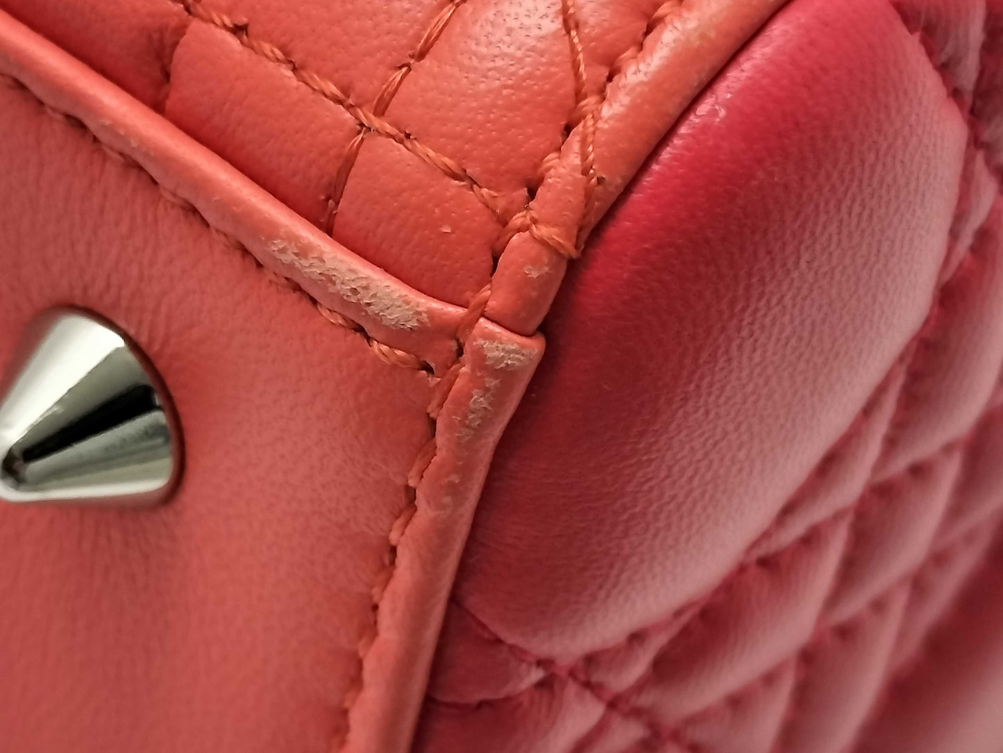 Dior Lady Dior Medium Tricolore Lady Dior Zip Handbag in Orange/Fuchsia/Red Cannage Lambskin Leather with Silver 15-BO-0133