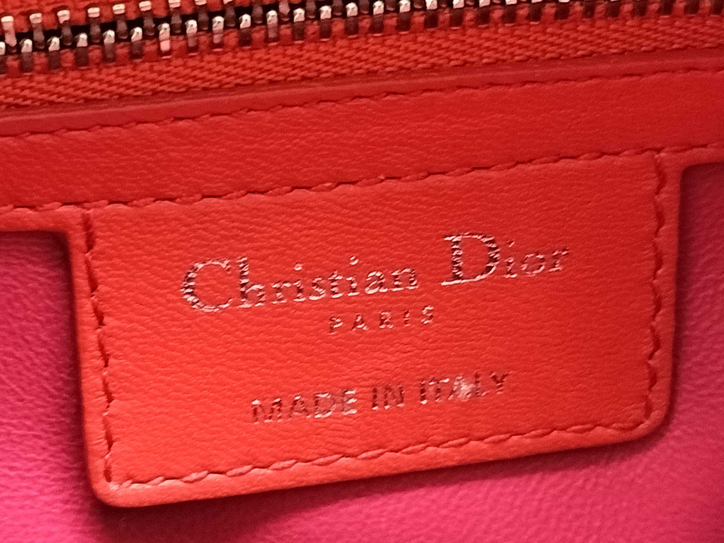 Dior Lady Dior Medium Tricolore Lady Dior Zip Handbag in Orange/Fuchsia/Red Cannage Lambskin Leather with Silver 15-BO-0133