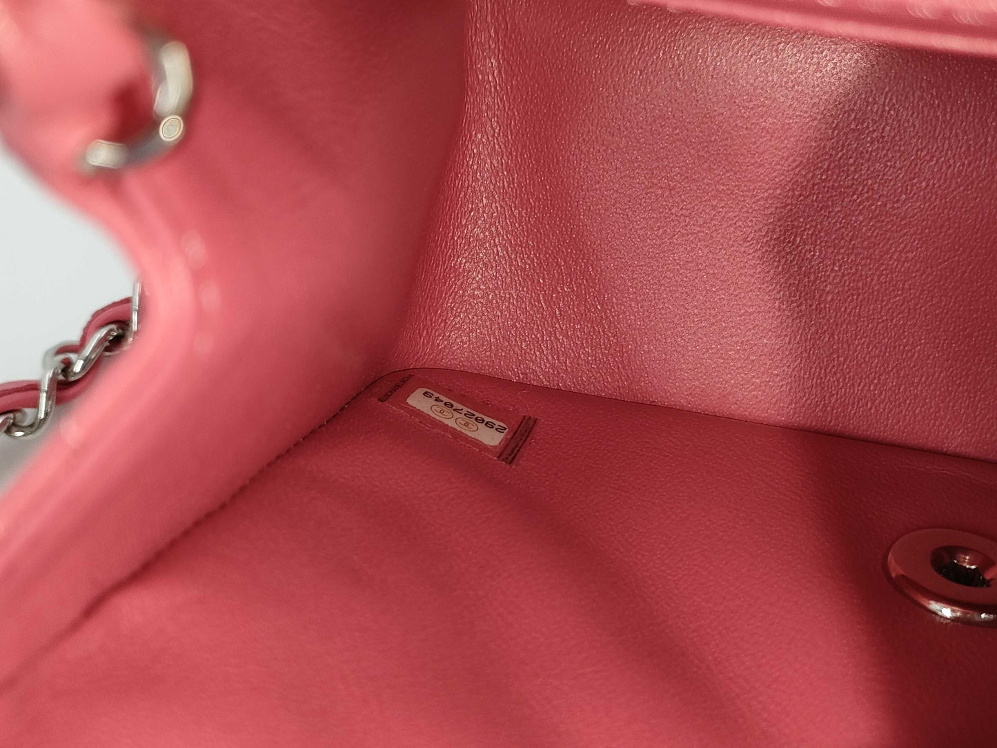 CHANEL Mini Square Classic Single Flap Shoulder Bag in Pink Quilted Lambskin Leather with Silver Hardware, 29027049