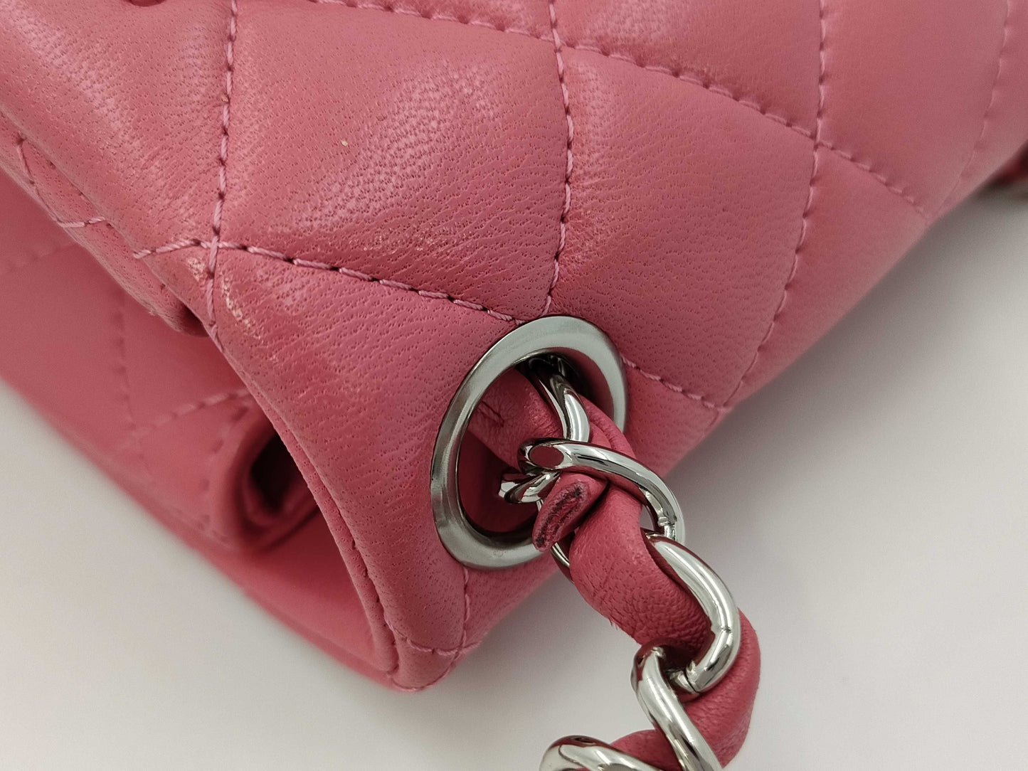 CHANEL Mini Square Classic Single Flap Shoulder Bag in Pink Quilted Lambskin Leather with Silver Hardware, 29027049