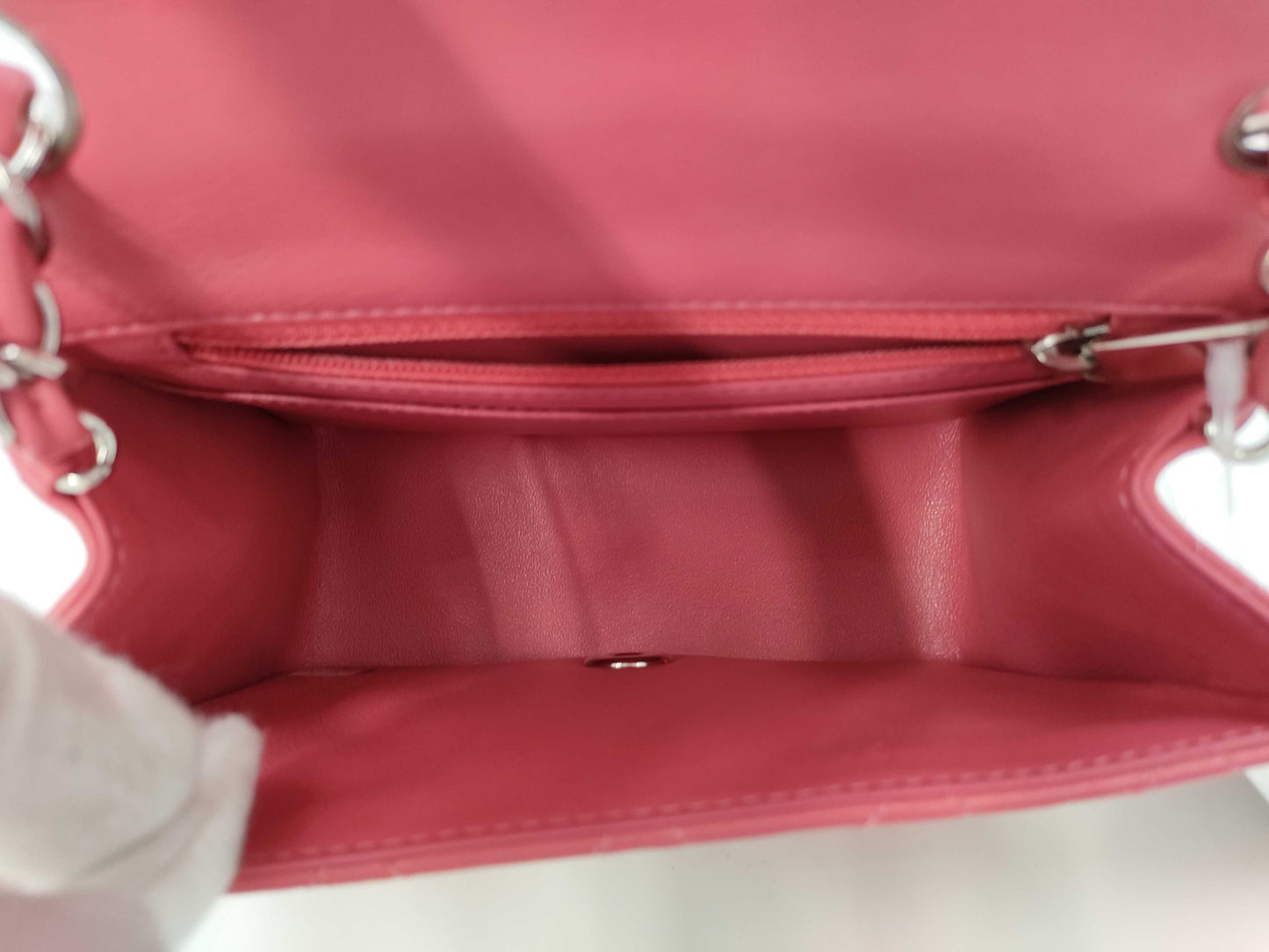 CHANEL Mini Square Classic Single Flap Shoulder Bag in Pink Quilted Lambskin Leather with Silver Hardware, 29027049