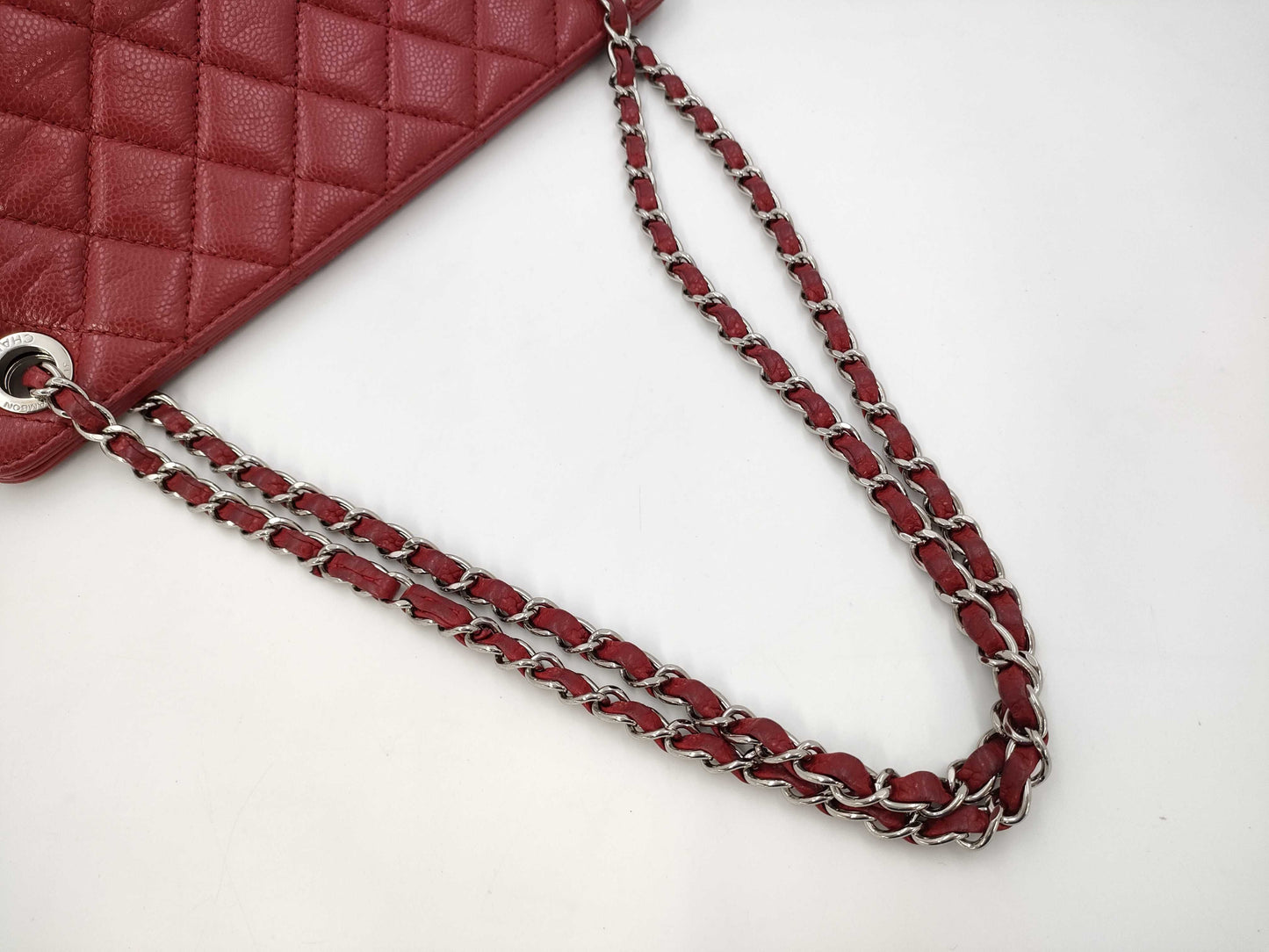 CHANEL CC Frame Chain Tote in Red Quilted Soft Caviar Leather with Silver Hardware, Item Number 17571728