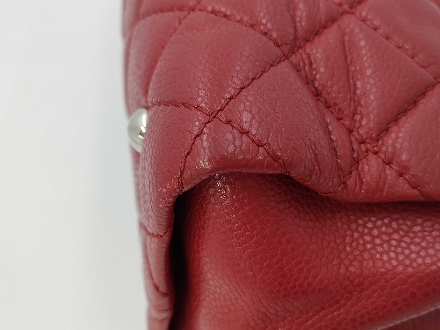 CHANEL CC Frame Chain Tote in Red Quilted Soft Caviar Leather with Silver Hardware, Item Number 17571728