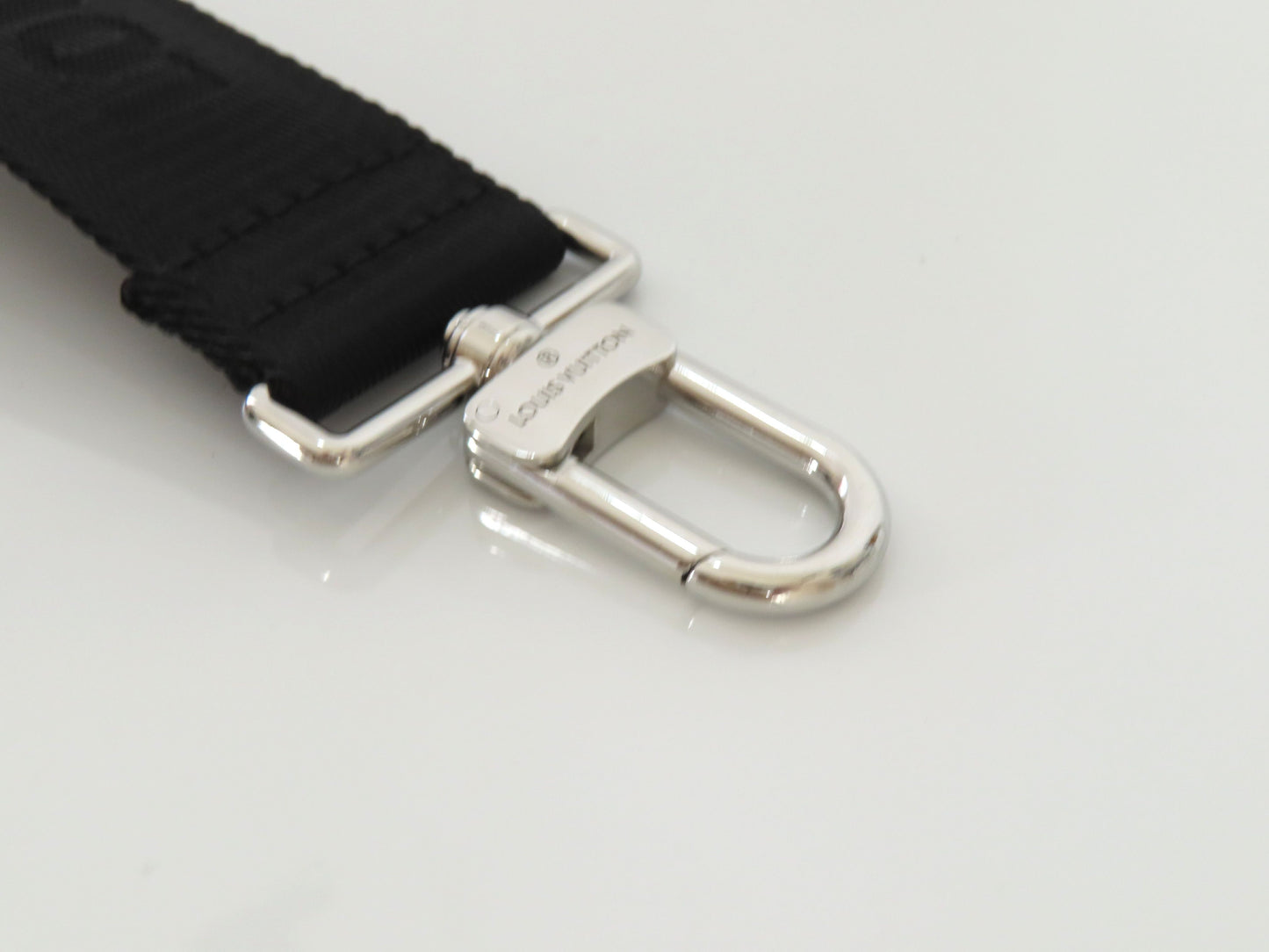 LOUIS VUITTON Louis Vuitton Signature Adjustable Strap, Black/Green, Silver Hardware, 95*4.5*0.5cm Strap