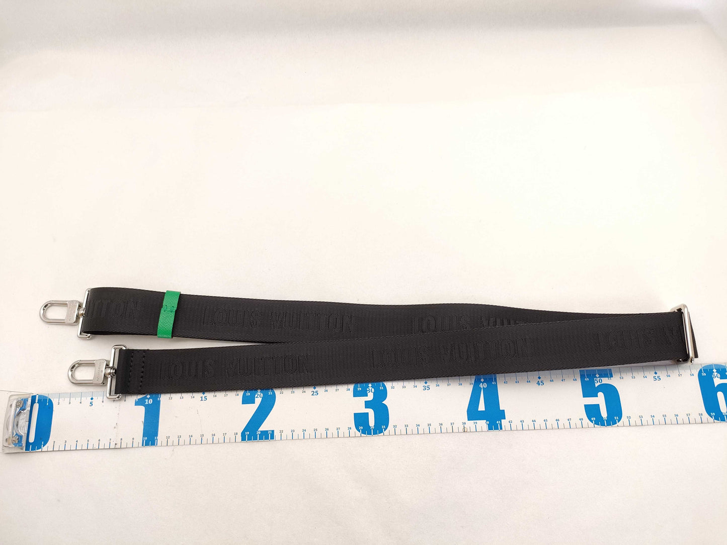 LOUIS VUITTON Louis Vuitton Signature Adjustable Strap, Black/Green, Silver Hardware, 95*4.5*0.5cm Strap