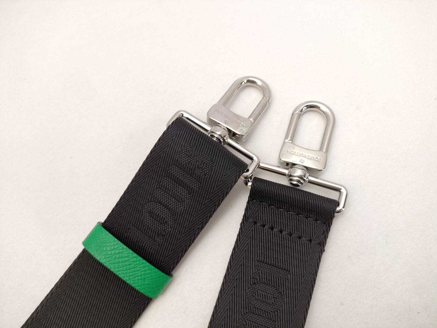 LOUIS VUITTON Louis Vuitton Signature Adjustable Strap, Black/Green, Silver Hardware, 95*4.5*0.5cm Strap